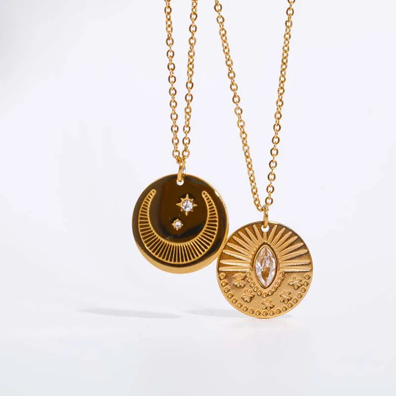 18K Gold Sun Moon Necklace